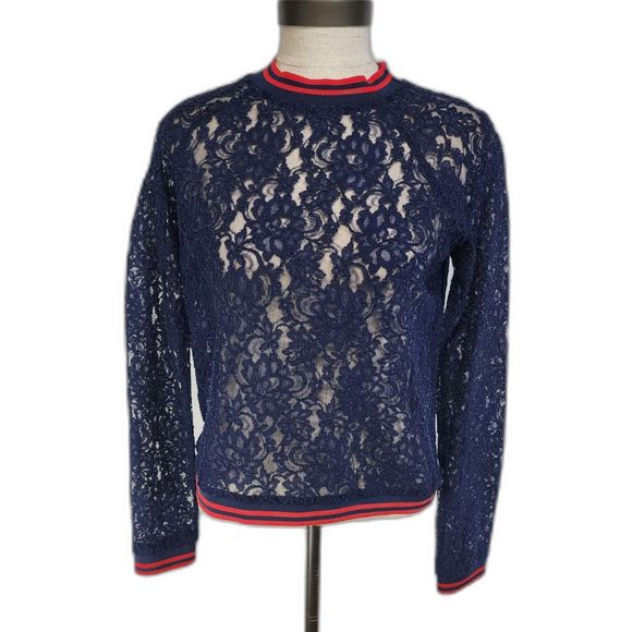 Slate & Willow Women's Blue Lace Sweater Size S - Picture 1 of 5